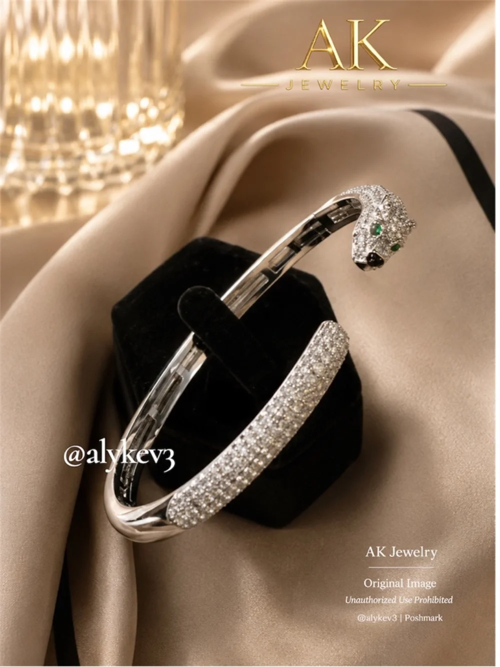 💎LUXURY Panther Open Bracelet Lux Pave Sophisticated Statement Cuff